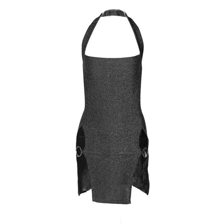 Halter o ring high slit glitter backless solid mini dress  | Festival Outfits Women