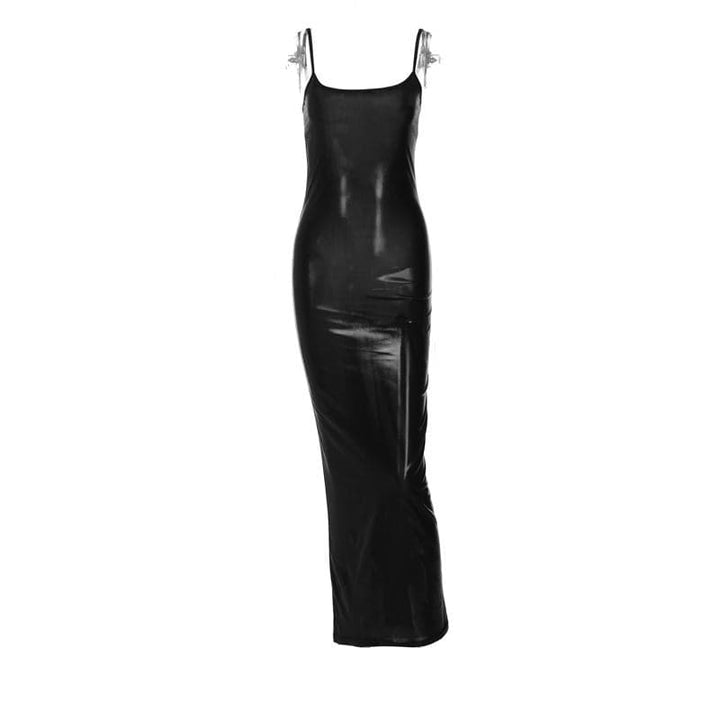 Metallic square neck backless cami maxi dress-final-sale