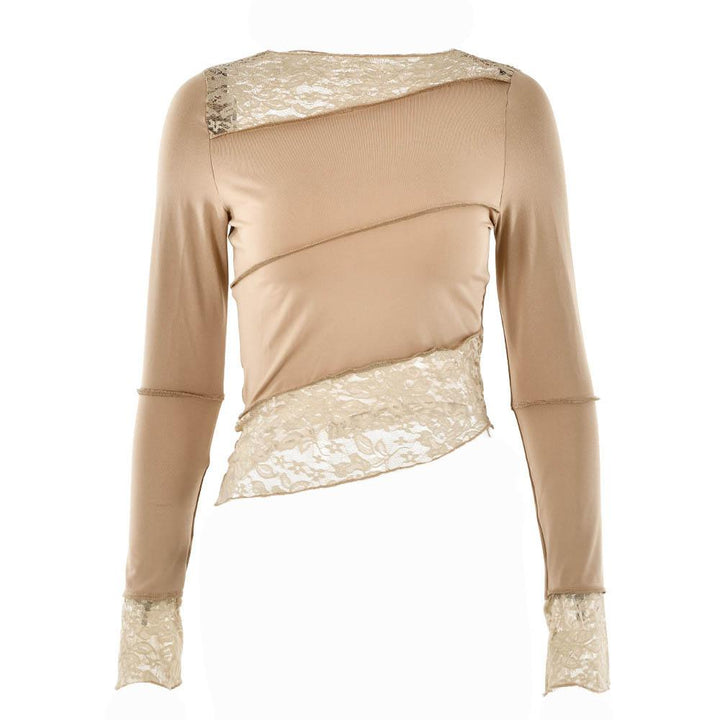 Lace patchwork irregular stitch long sleeve top