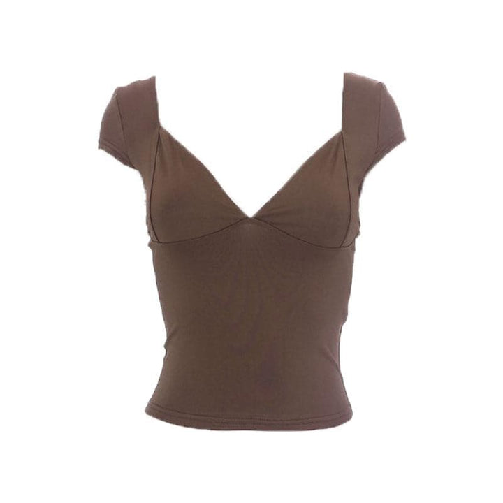 Low cut cap sleeve solid backless v neck top