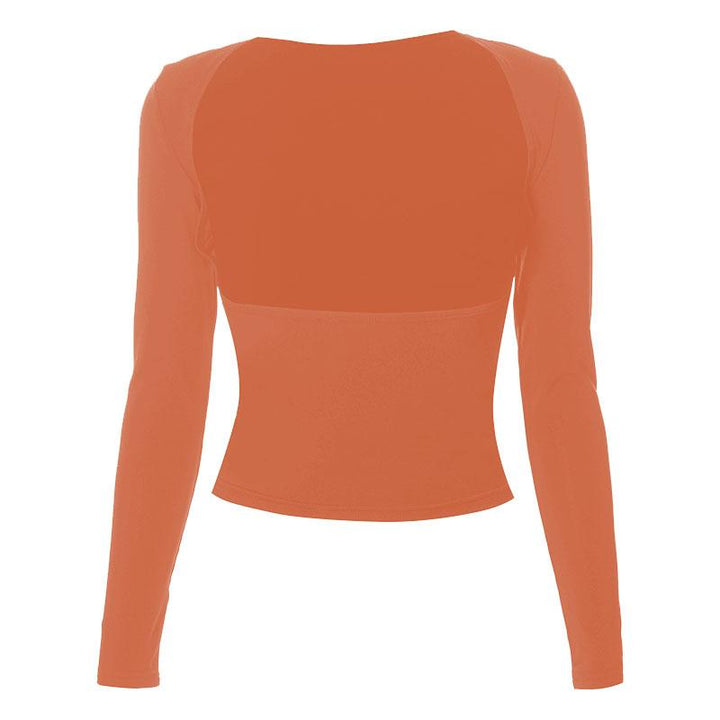 Hollow out solid long sleeve backless cut out top-final-sale