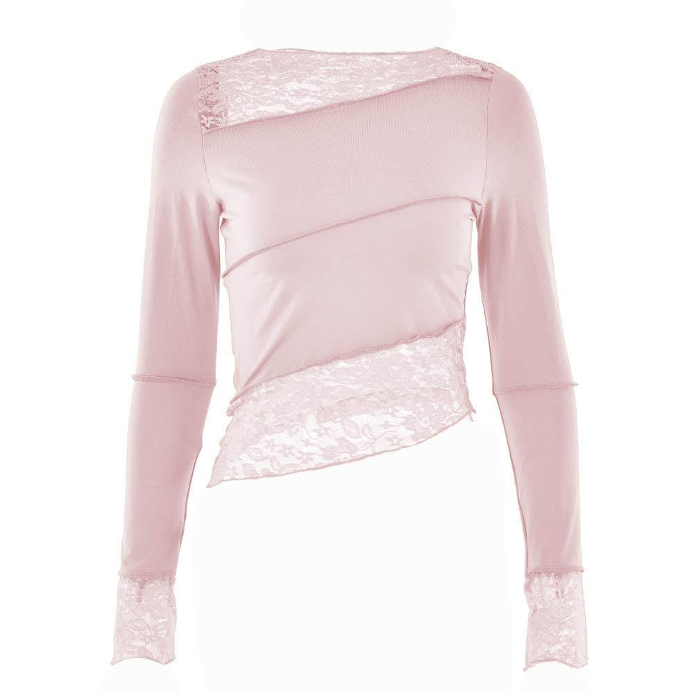 Lace patchwork irregular stitch long sleeve top