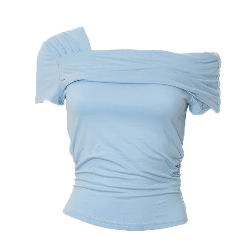 Ruched off shoulder solid irregular top  | Festival Outfits Women