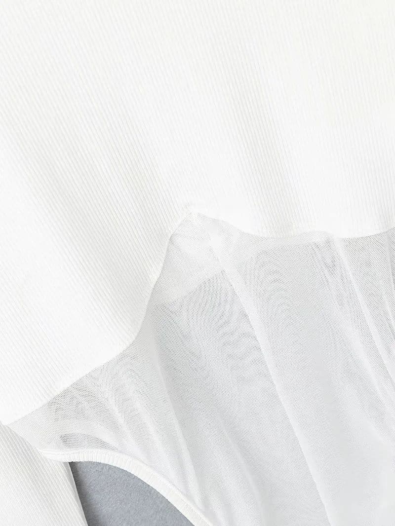 Mesh long sleeve high neck solid bodysuit top-final-sale