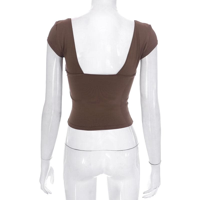 Low cut cap sleeve solid backless v neck top