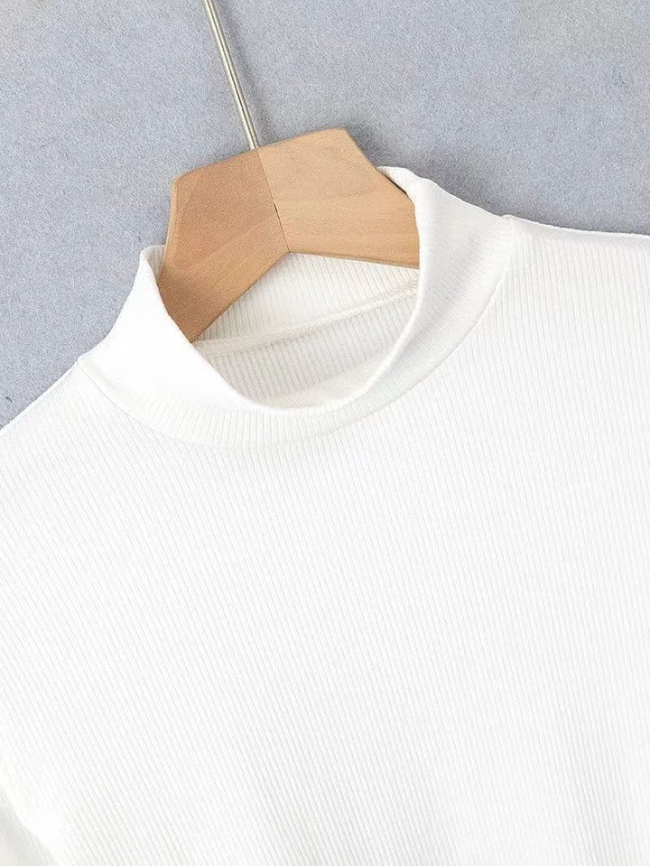 Mesh long sleeve high neck solid bodysuit top-final-sale