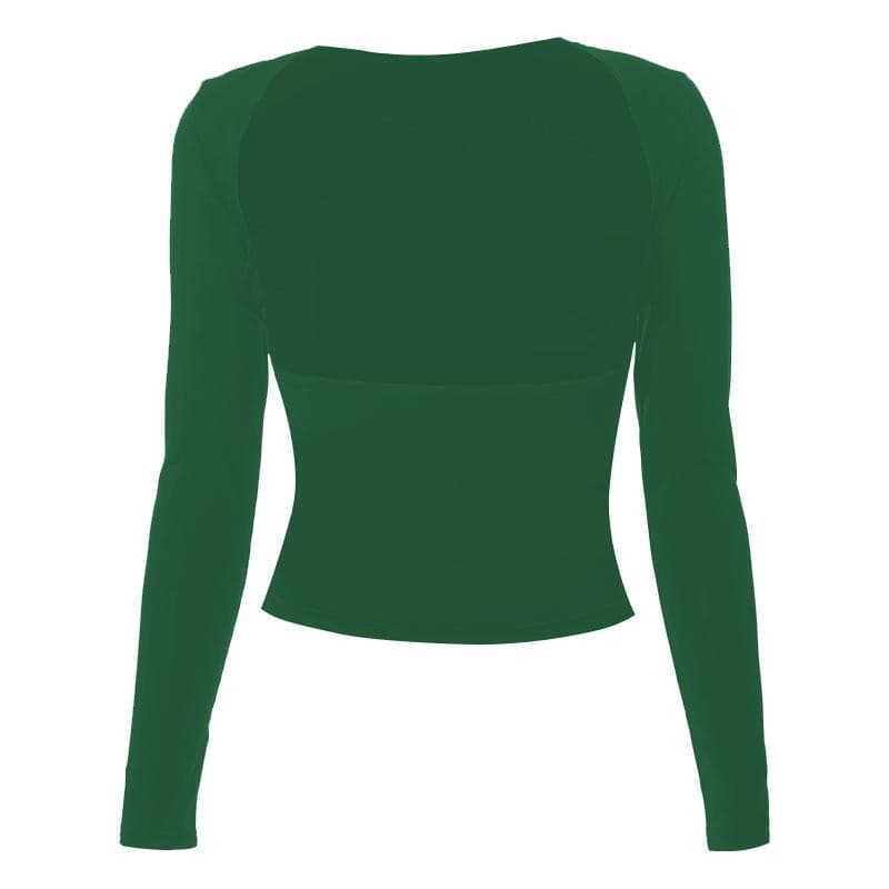 Hollow out solid long sleeve backless cut out top-final-sale