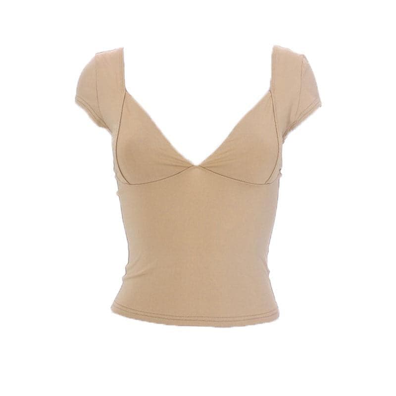 Low cut cap sleeve solid backless v neck top