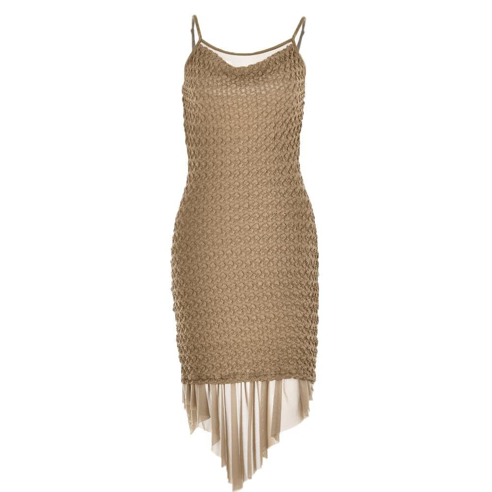 Textured mesh solid ruched irregular cami midi dress - Final Sale  | Festival Outfits Women