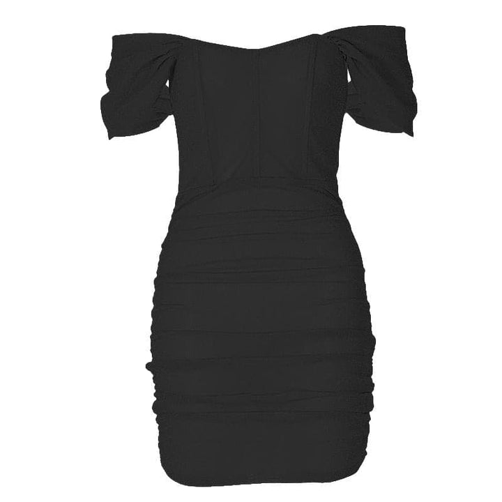Corset off shoulder textured ruched see through mini dress  | Festival Outfits Women