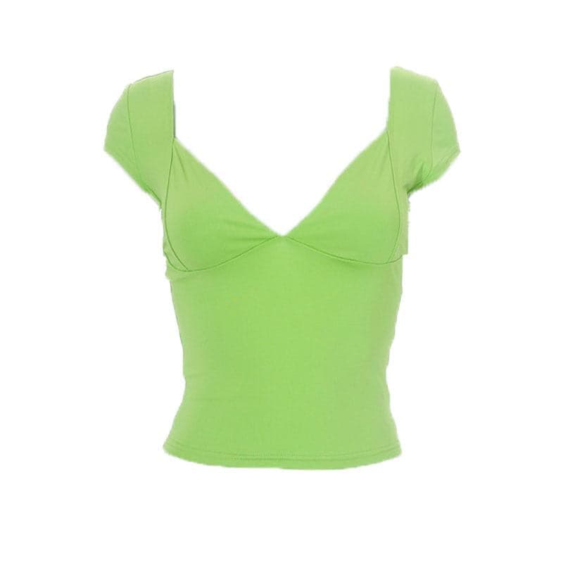 Low cut cap sleeve solid backless v neck top