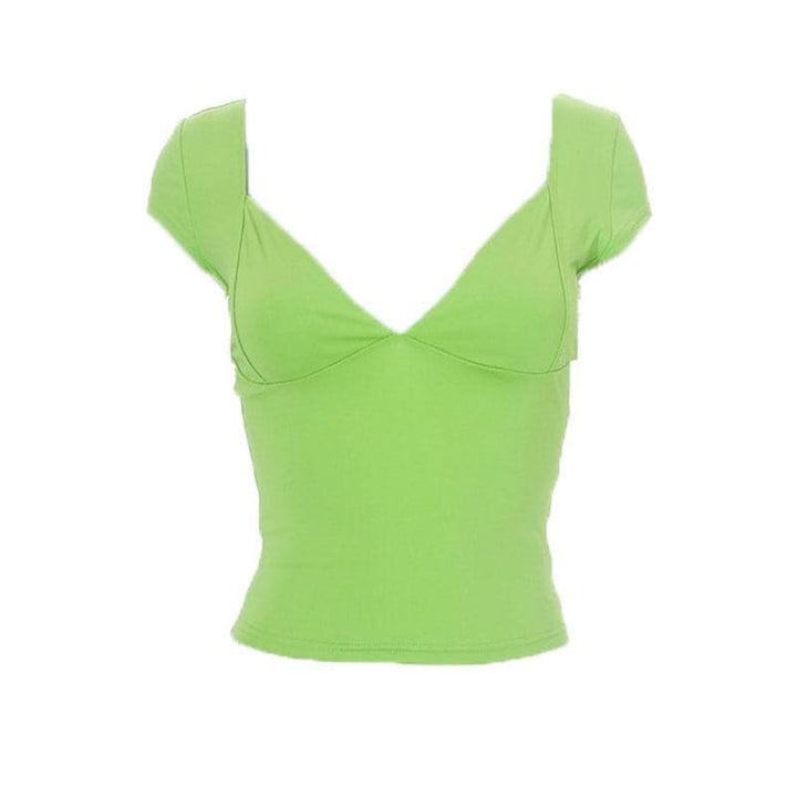 Low cut cap sleeve solid backless v neck top