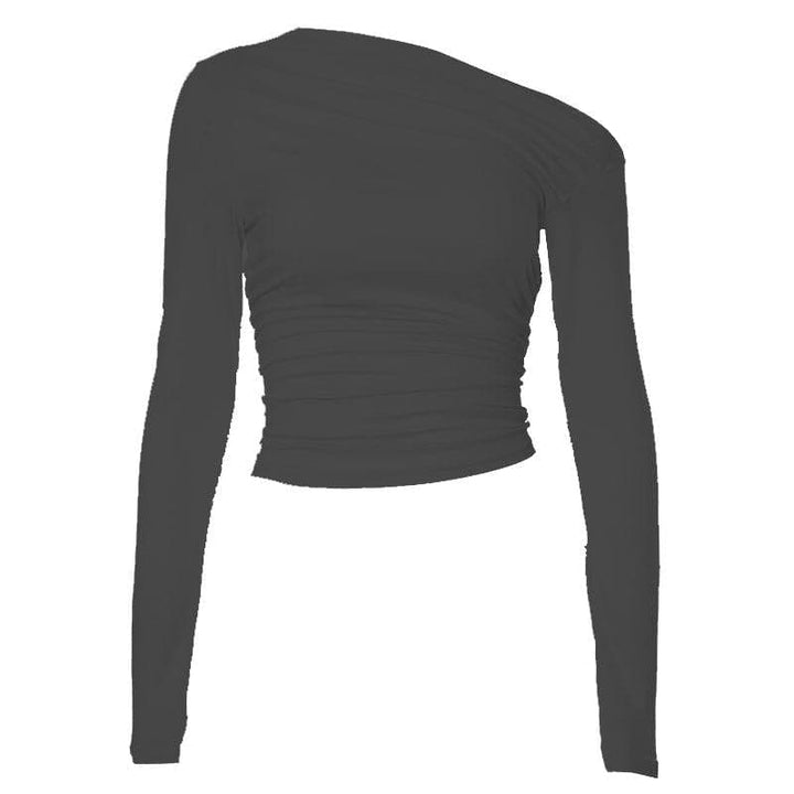 Ruched long sleeve off shoulder solid irregular top