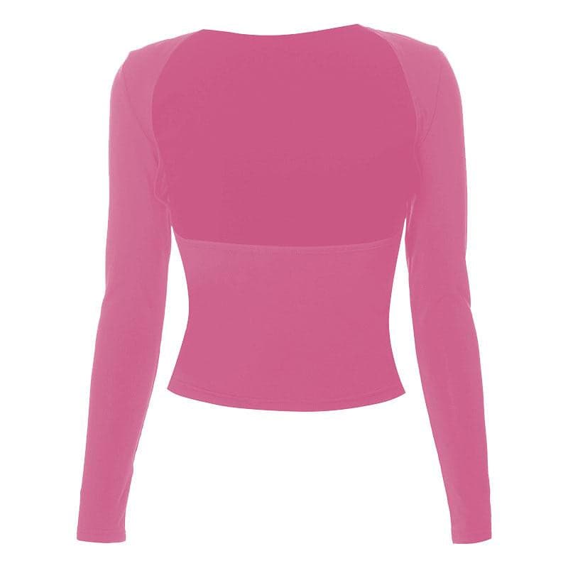 Hollow out solid long sleeve backless cut out top-final-sale