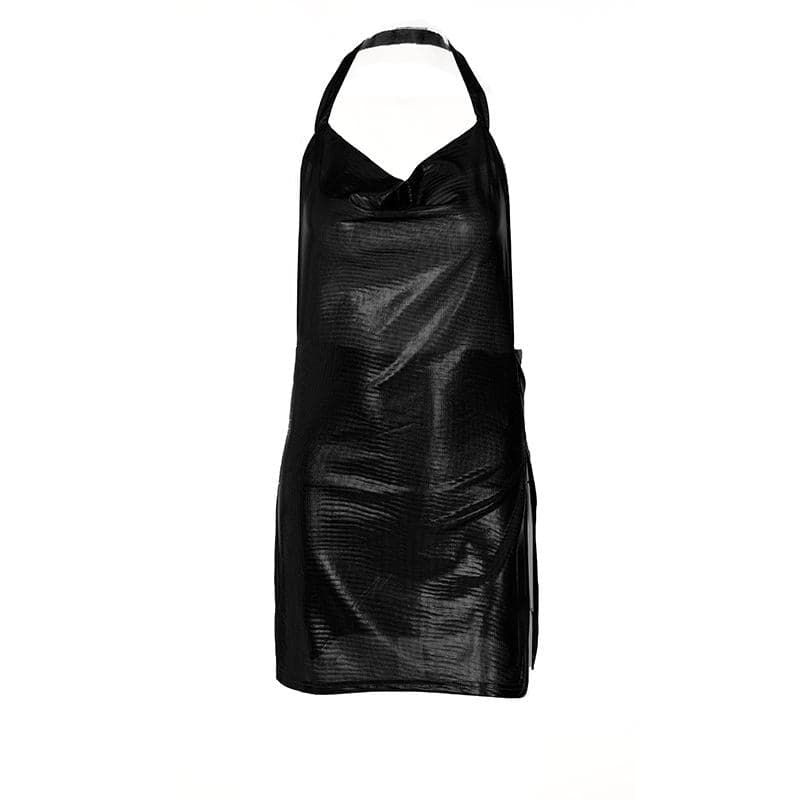 Halter cowl neck metallic high slit backless mini dress  | Festival Outfits Women