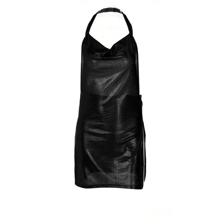 Halter cowl neck metallic high slit backless mini dress  | Festival Outfits Women