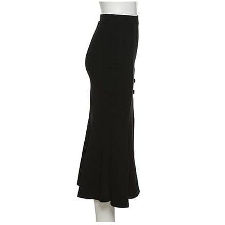 Solid slit button ruffle midi skirt-final-sale