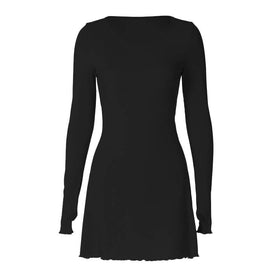 Ribbed solid long sleeve gloves lace up ruffle mini dress  | Festival Outfits Women