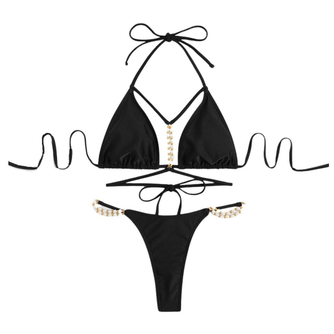 Kayan ninkaya na bikini mai ƙarfi da aka yi da sarkar ƙarfe na lu'u-lu'u