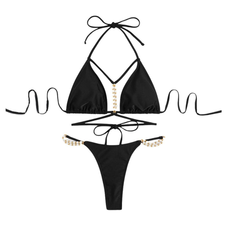 Kayan ninkaya na bikini mai ƙarfi da aka yi da sarkar ƙarfe na lu'u-lu'u