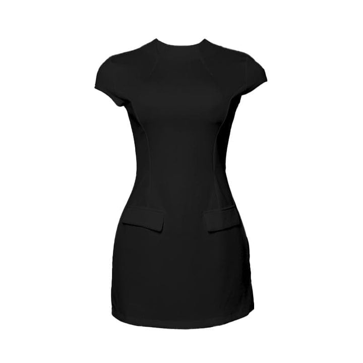 Cap sleeve crewneck stitch solid mini dress  | Festival Outfits Women