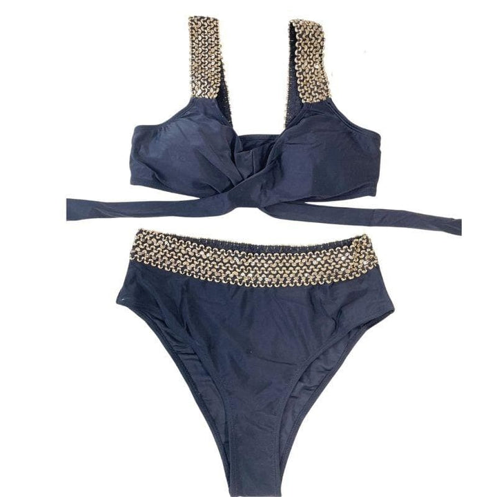 Kayan ninkaya na bikini masu ban sha'awa da aka yi da contrast cross front self tie