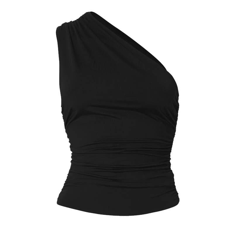 One shoulder solid irregular ruched top  | Festival Outfits Women