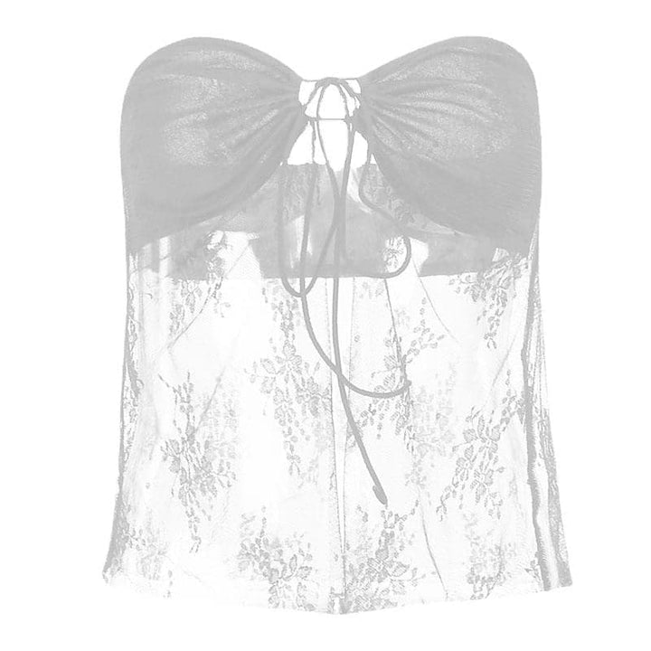 Sweetheart neck solid lace hem backless lace up tube top-final-sale