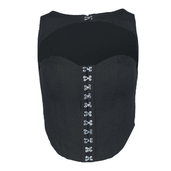 Hollow out button sleeveless corset low cut denim cut out top  | Festival Outfits Women