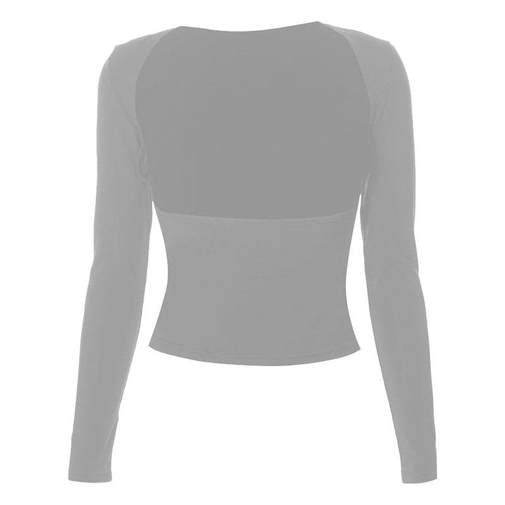 Hollow out solid long sleeve backless cut out top-final-sale