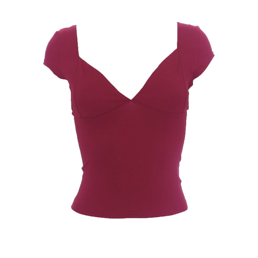 Low cut cap sleeve solid backless v neck top