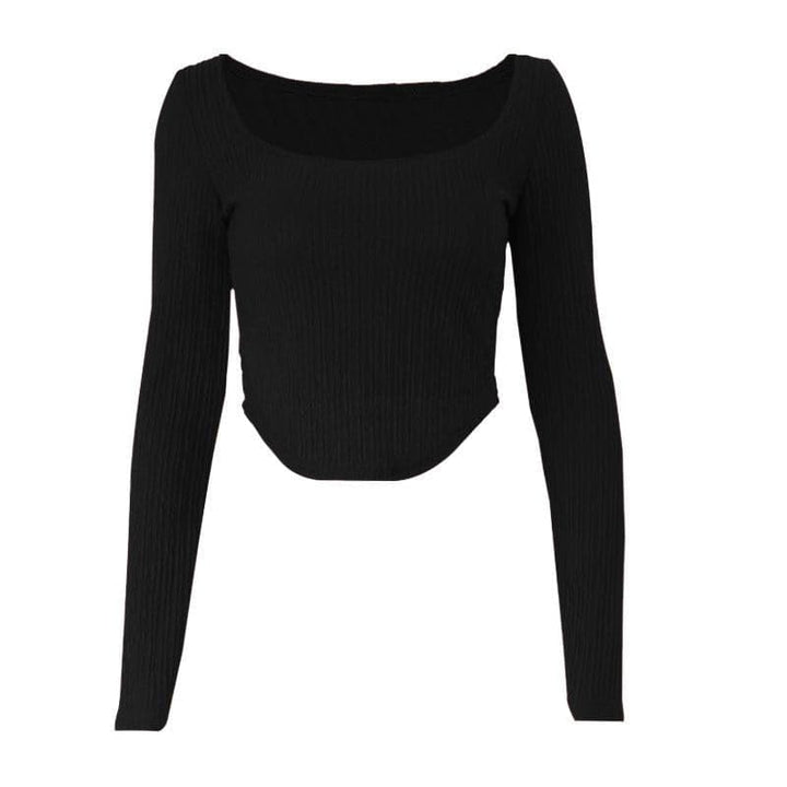 Long sleeve textured solid square neck crop top