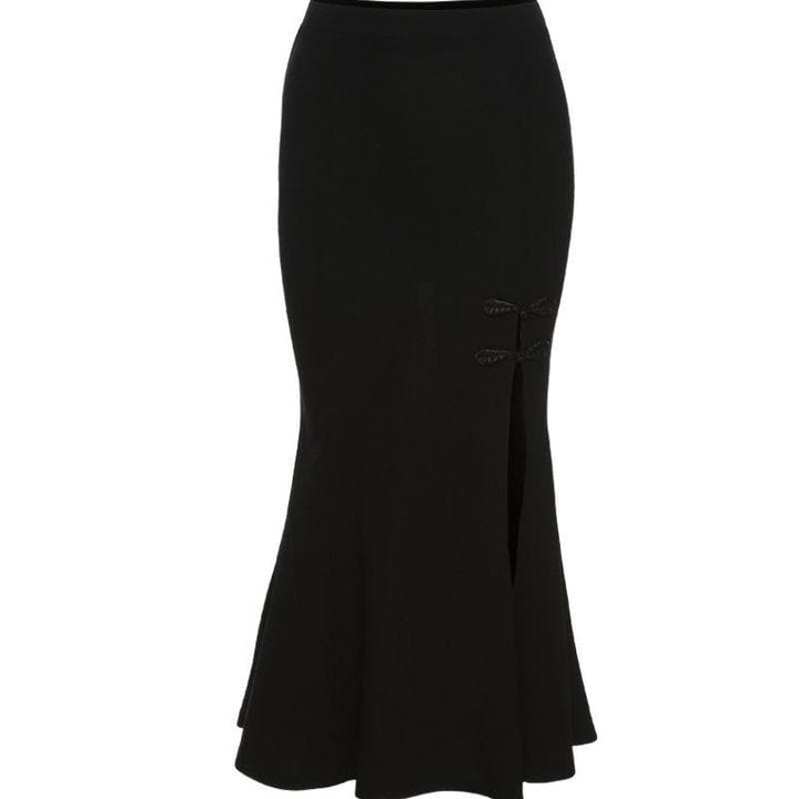 Solid slit button ruffle midi skirt-final-sale