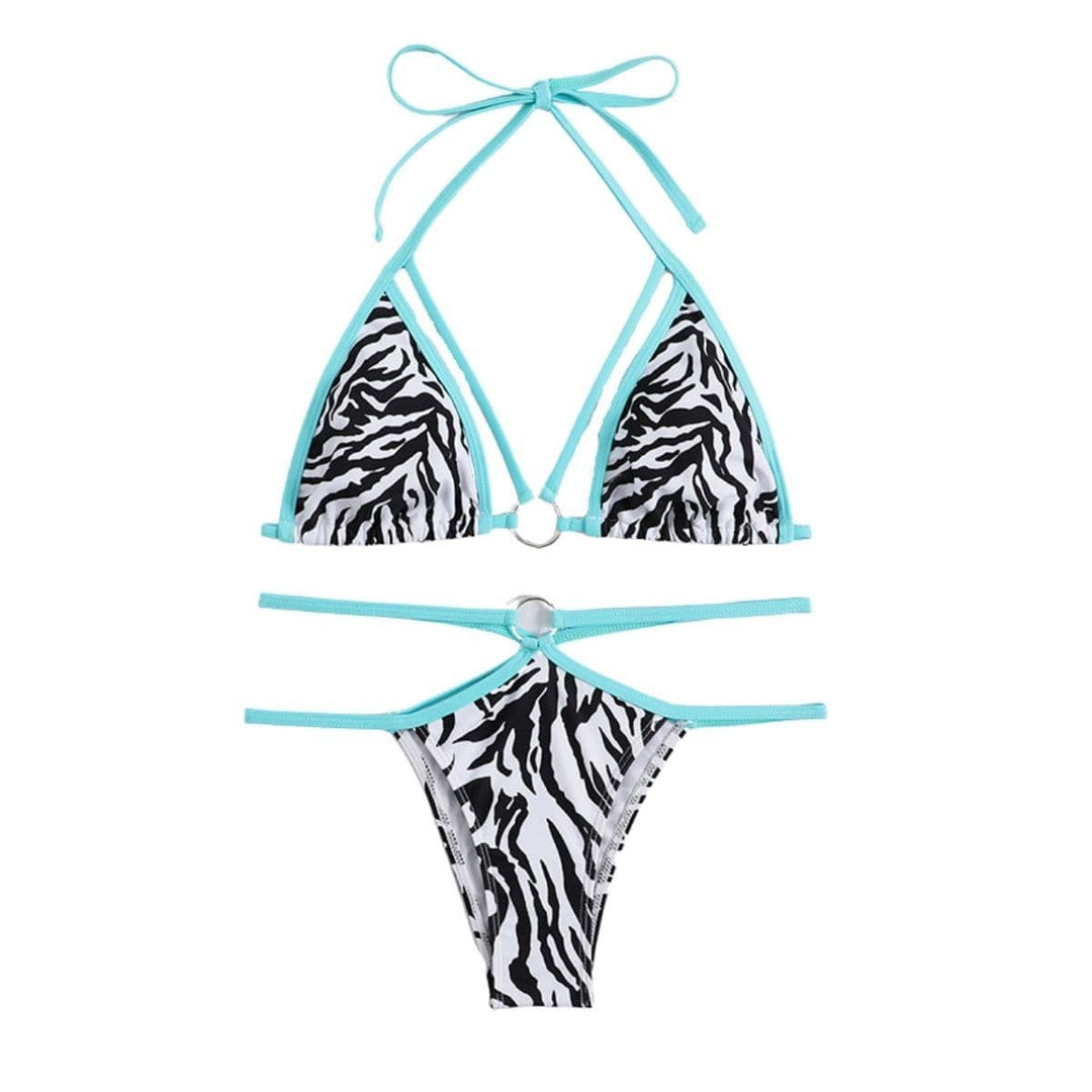 Kayan ninkaya na bikini mai siffar zebra o zobe ba tare da baya ba