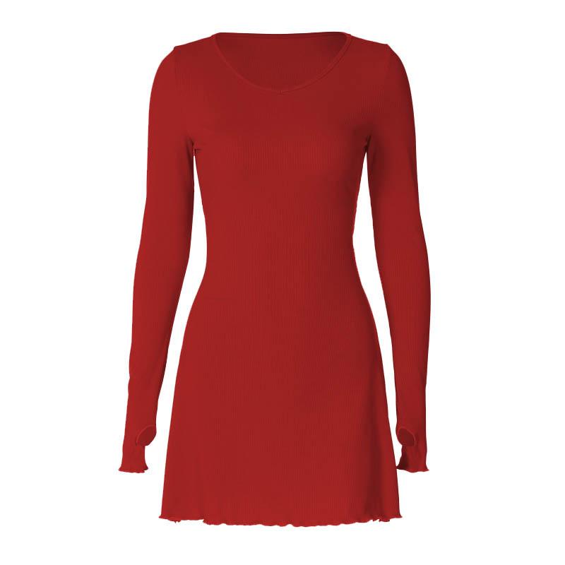 Ribbed solid long sleeve gloves lace up ruffle mini dress  | Festival Outfits Women