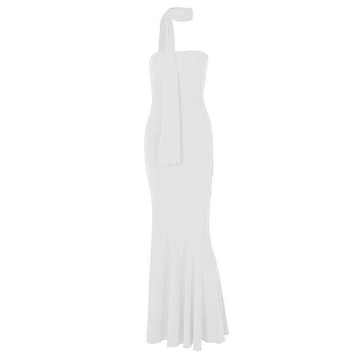 Ribbed ruffle solid backless sleeveless tube maxi dress