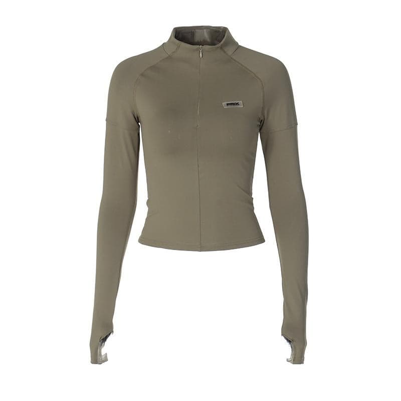 Gloves zip-up solid long sleeve high neck top  | Festival Outfits Women
