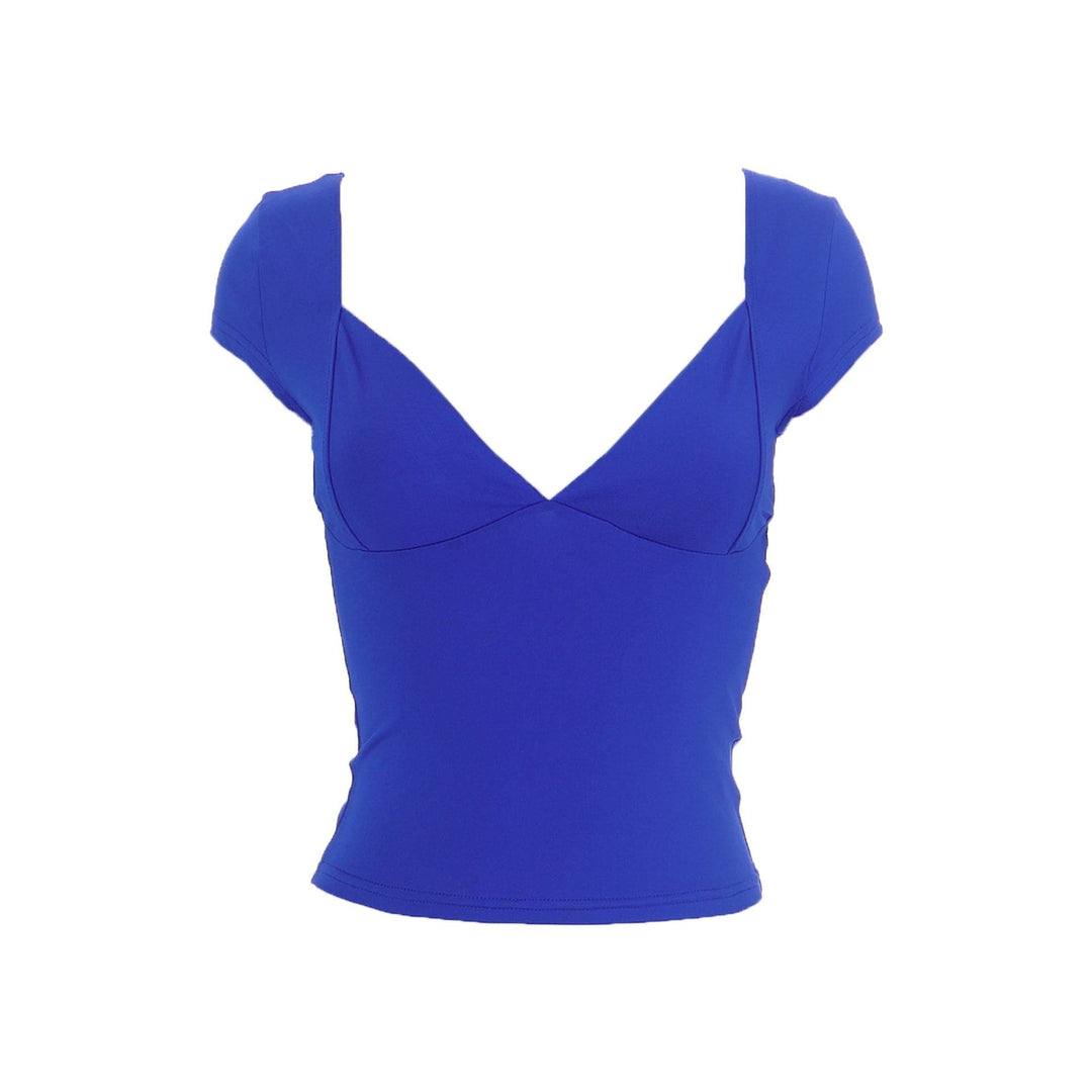 Low cut cap sleeve solid backless v neck top