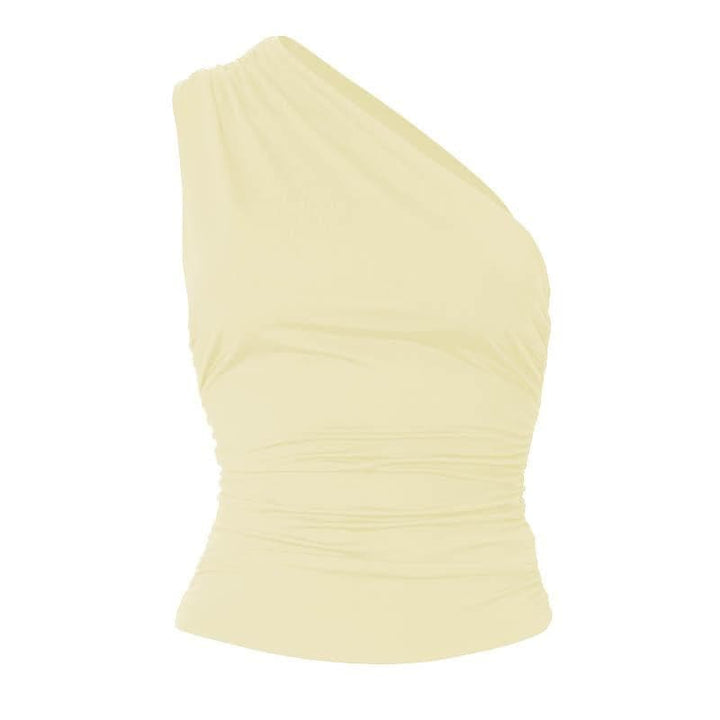 One shoulder solid irregular ruched top  | Festival Outfits Women