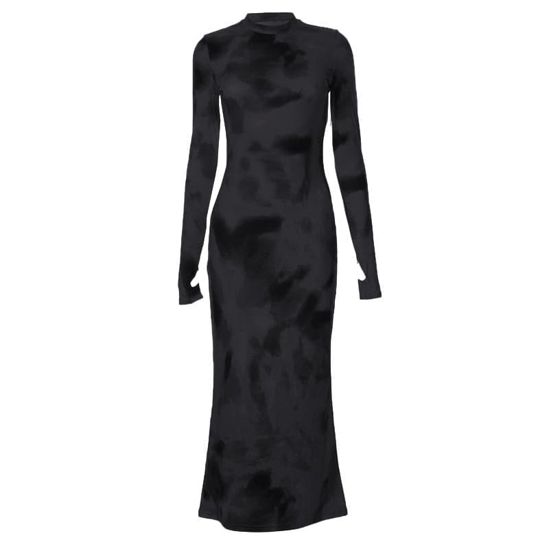 Tie dye gloves long sleeve contrast high neck midi dress - Final Sale  | Festival Outfits Women