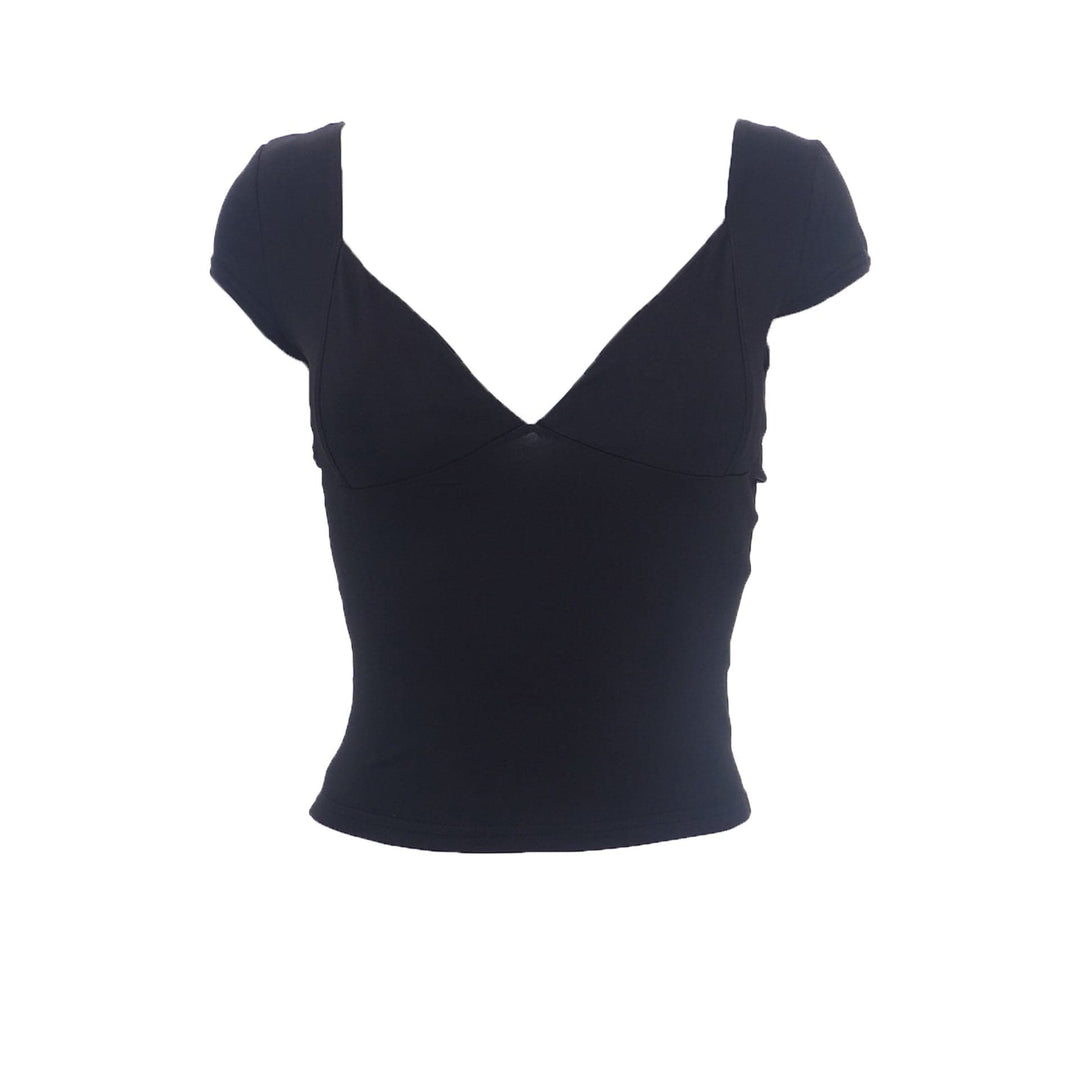 Low cut cap sleeve solid backless v neck top