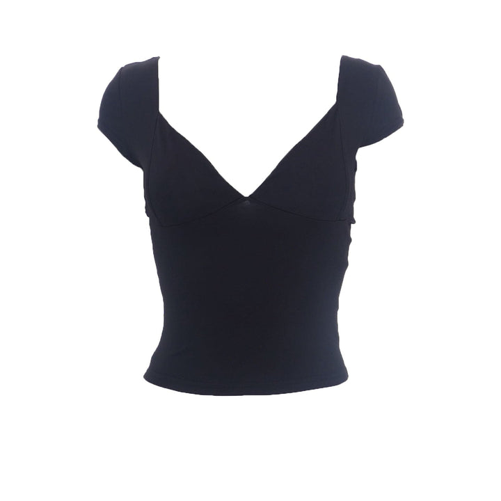 Low cut cap sleeve solid backless v neck top