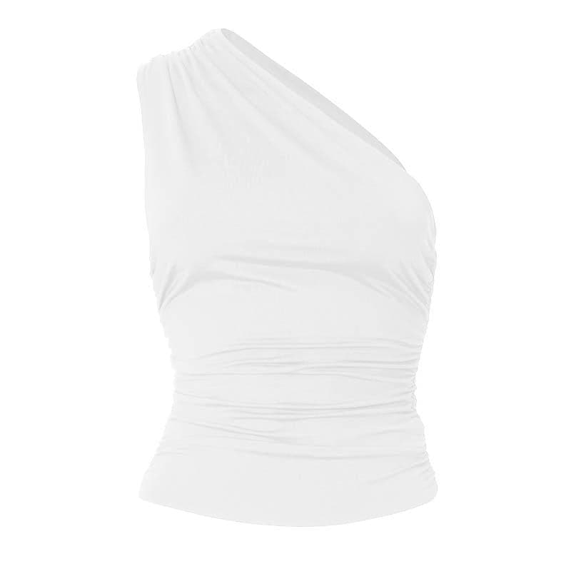 One shoulder solid irregular ruched top  | Festival Outfits Women
