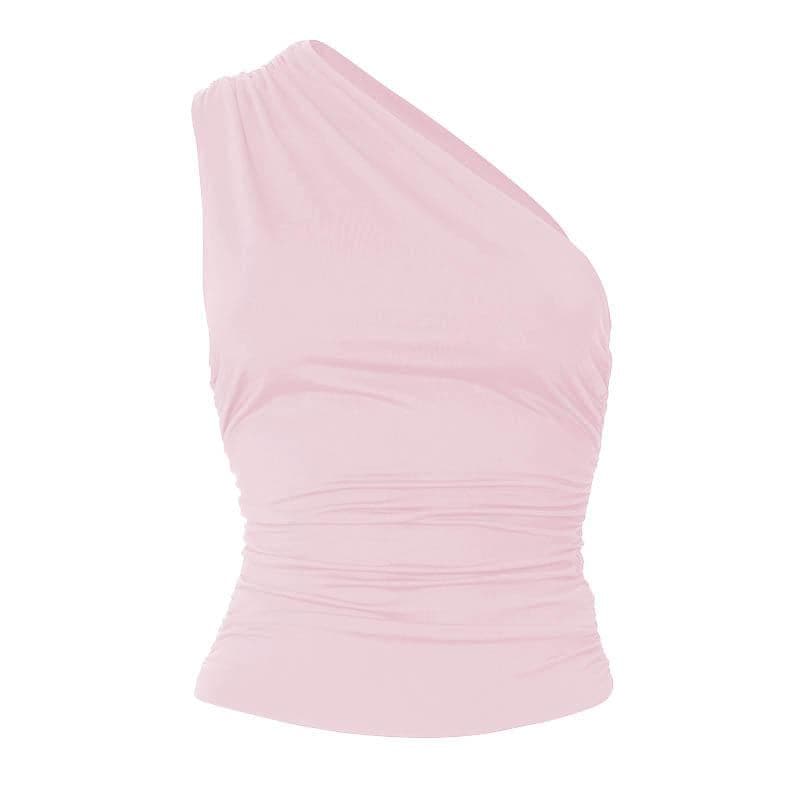One shoulder solid irregular ruched top  | Festival Outfits Women