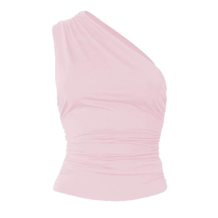 One shoulder solid irregular ruched top  | Festival Outfits Women