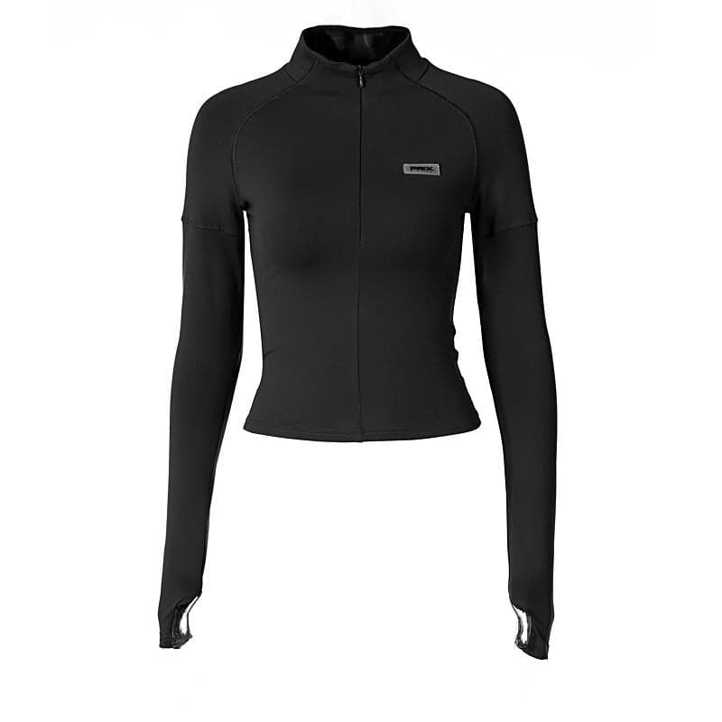 Gloves zip-up solid long sleeve high neck top  | Festival Outfits Women
