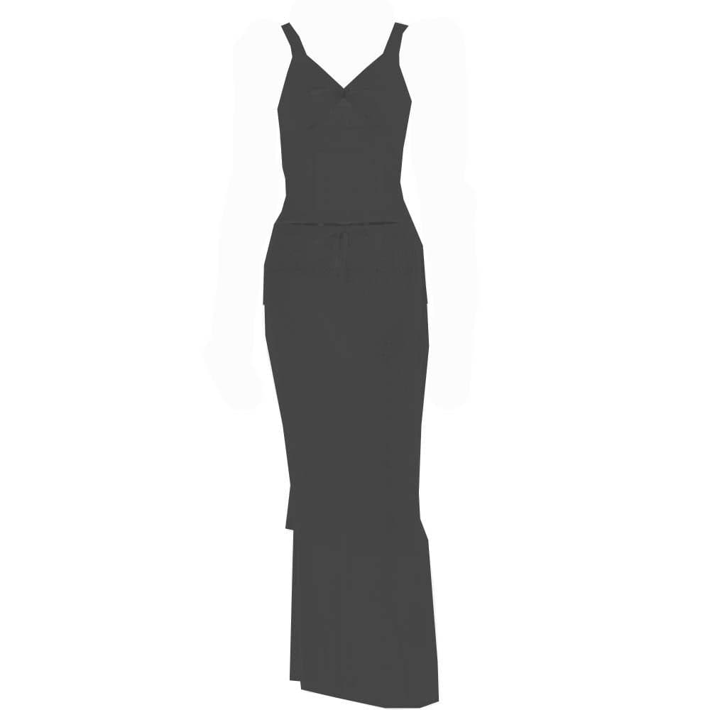 Lace v neck sleeveless hollow out solid patchwork maxi skirt set - Final Sale