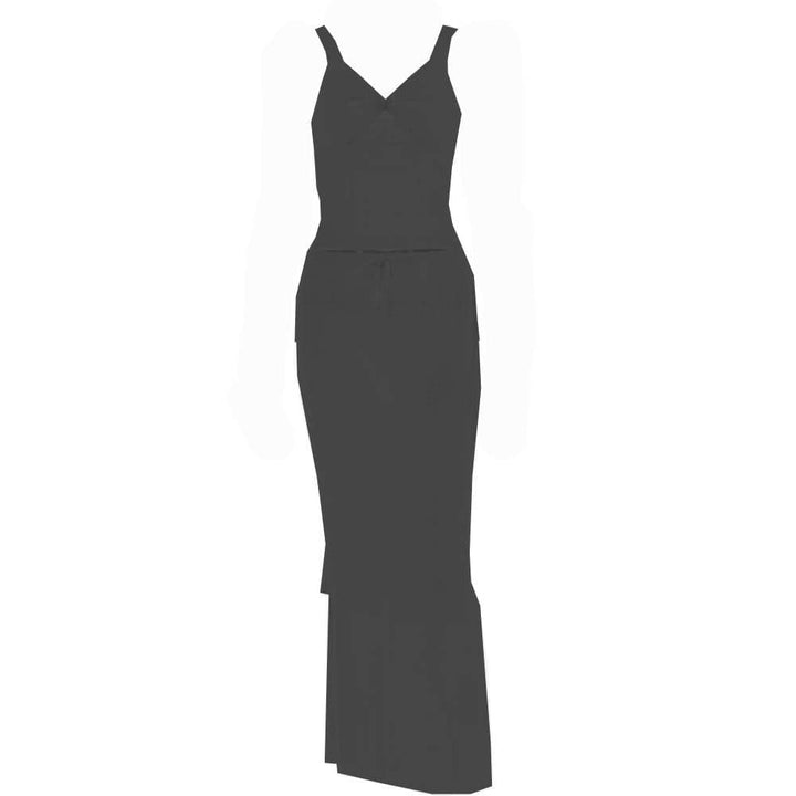 Lace v neck sleeveless hollow out solid patchwork maxi skirt set - Final Sale