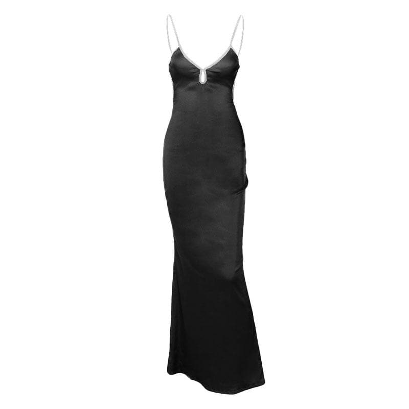 hollow backless maxi dress Backless v neck self tie contrast hollow out cami cut out maxi dress –  Halibuy