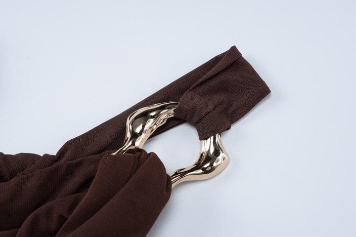 Cowl neck ruched o ring sheer mesh bowknot ribbon backless cami mini dress  | Festival Outfits Women